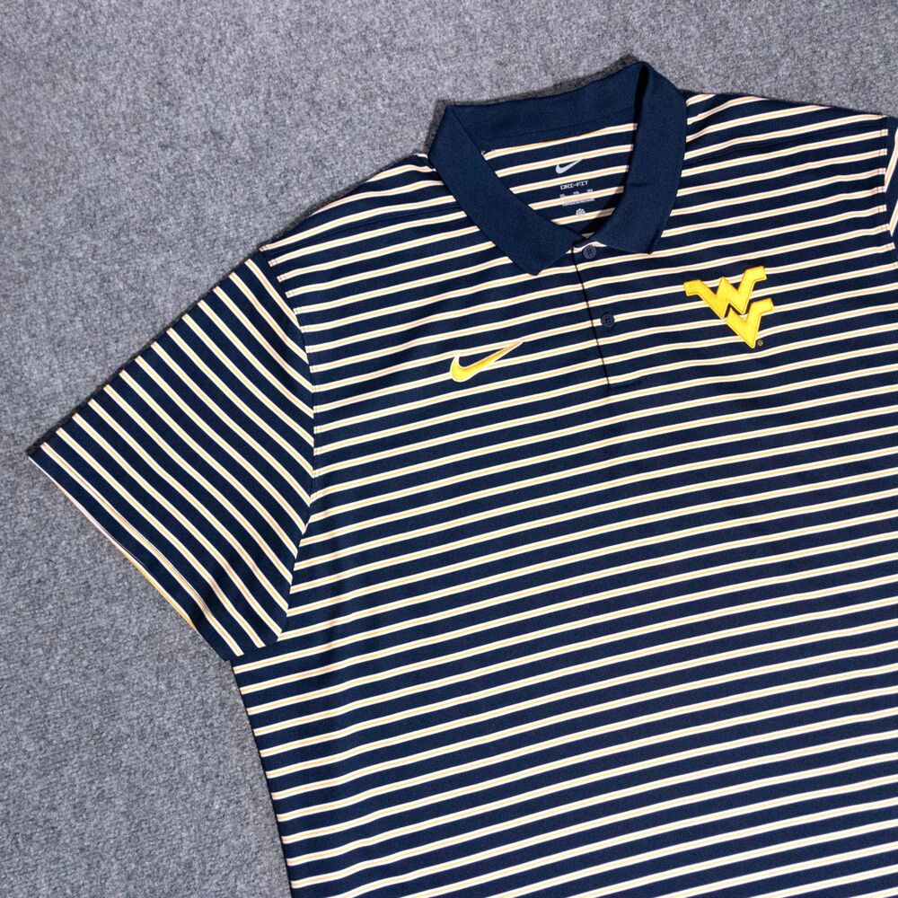 Nike West Virginia Mountaineers Dri Fit Striped Polo Shirt Men's 3XL NCAA